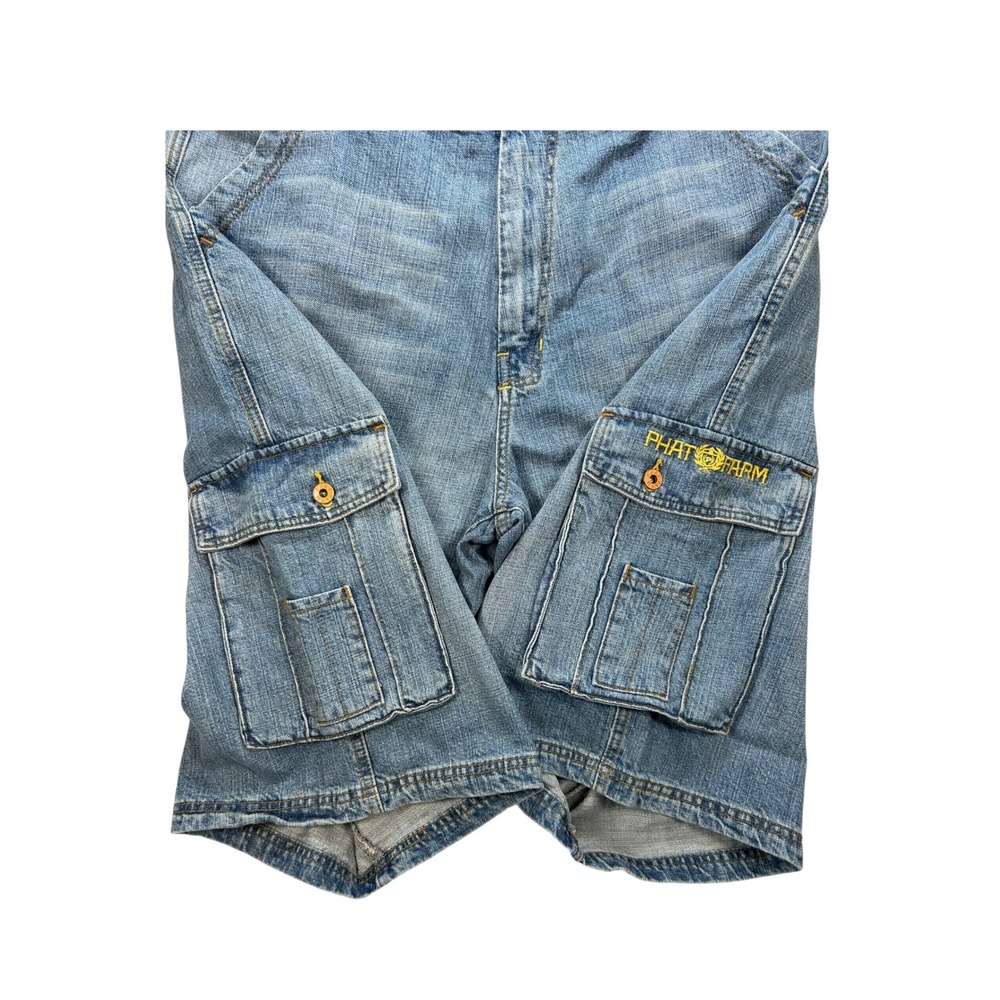 Phat Farm Legends Men 38 Blue Denim Cargo Shorts Baggy Y2K Streetwear NWT - Picture 5 of 10